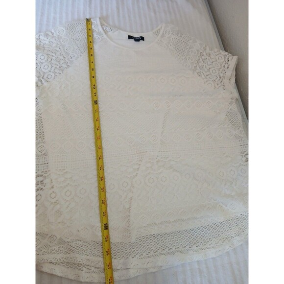 Chaps Womens Blouse Beige Ivory Lace Lined Short Sleeve Scoop Neck Size 1X Beach - Picture 8 of 14